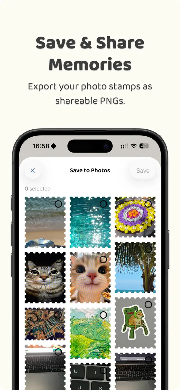 Stampify App Store screenshot showing sharing and widgets